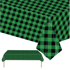 Aisszhao 2P Dark Green Checkered Table Cloth Party,137 * 274cm Green Xmas Gingham Tablecloth,Kid Adult Green Plastic Table Cover,Large Rectangular Christmas Table Cloths for Parties BBQ Picnic