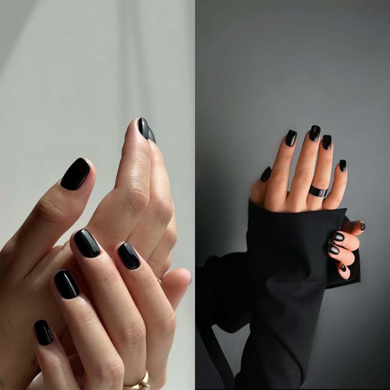 ONPRESS 24 Uñas Postizas Cuadradas Cortas Negras A Presión, Con