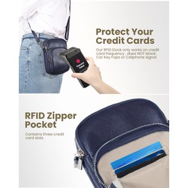 befen Navy Crossbody Bag for Women Genuine Leather Cross Body Bag for Ladies Small Cell Phone Bag for Women with RFID Function