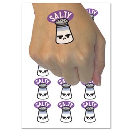 Kawaii Cute Salty Grumpy Salt Temporary Tattoo Water Resistant Fake Body Art Set Collection - 54 1" Tattoos (1 Sheet)