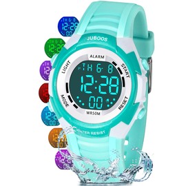 Juboos Children's Digital Watches, 7 Colours LED Light, Children's Sports Watch, Boys, Waterproof Children's Watch with Alarm Stopwatch, Children's Watches, Outdoor Watch for Boys Girls 5-18, Green