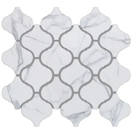 3 Inch Arabesque Pattern Glazed Porcelain Mosaic Wall Floor Tile with Carrara White Grey Marble Look for Flooring, Kitchen Backsplash, Bathroom Shower (1)