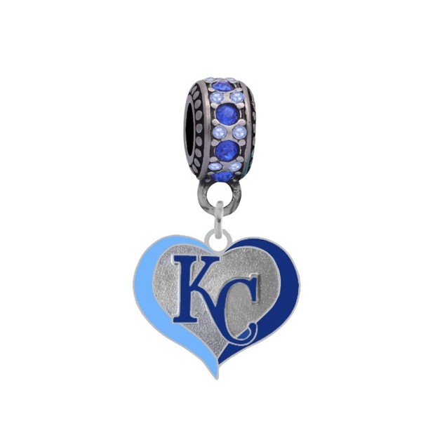 Final Touch Gifts Kansas City Royals Swirl Heart Charm Compatible with Pandora Style Bracelets. Can Also be Worn as a Necklace (Included.)