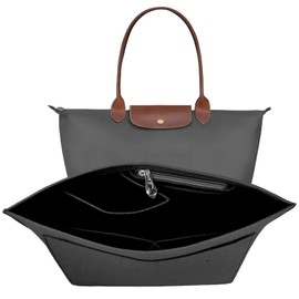 Shengxi Bag Insert Organizer Compatible with Longchamp Long And Short Handles Multi-Pocket Felt Organizer Folding Organiser Insert for Tote Bag Handbag (Black, M)