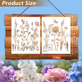 6 Pieces Flower Stencils for Painting, 14.5 x 11 Inch Large Reusable Floral Stencils for DIY Crafts, Wildflower Design for Wood, Wall and Furniture Decor