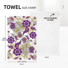 Bapcoku Purple Kitchen Towels Set of 2,Boho Floral Dish Towels for Drying Dishes,Hand Towels for Kitchen Bar Bathroom,Absorbent Tea Towels,Purple Kitchen Decoration, 16x24 inch