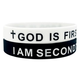 SKYFUN God is First I am Second Bracelet for Men Women Rubber God Bracelets Wristband Inspirational Bible Verse Bracelets Religious Christians Gifts, White & Black