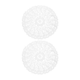 sourcing map 2 Pcs Lace Doilies for Tables, 14 Inch Round Lace Placemats, Handmade Crochet Cotton Lace Coasters for Kitchen Dining Room Wedding, White & Flag