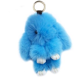 Xsclpomddy Cute Large Plush Rabbit Keyring Plush Bunny 7 in Keyring Pom Poms Bag Pendant Handbag Car Key Decoration, light blue