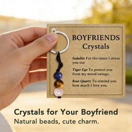 Nuyviare Boyfriend Crystal Keychain, Natural Gemstone Beads for Him, Cute Key Ring Charm Novelty Gift Easter Basket Stuffer for Him (Boyfriend)