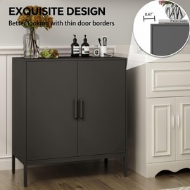 Steehoom Metal Storage Cabinet with Adjustable Shelves, Steel Buffet Sideboard for Entryway, Living Room, Dining Room, Kitchen, Office, Bar (Black, 31.5" D x 15.75" W x 35.43" H)