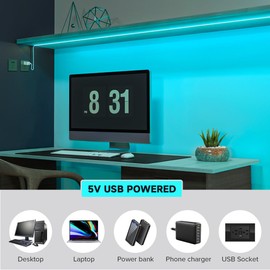 BTF-LIGHTING FCOB USB Powered Ice Blue COB LED Strip Lights 6.56FT 640LEDs 5V 8mm Width 90+ High CRI Ultra Bright Flexible Light for TV Backlight Display Cabinet PC DIY Decor