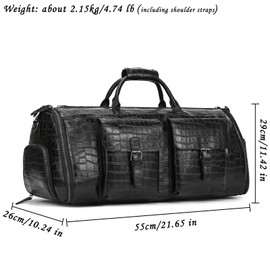 Genuine Leather Garment Travel Duffle Bag, 2-in-1 Convertible Carry-on Luggage for Men, Hanging Suits, Dresses & Clothes and Shoe Compartment, Weekender Tote Combo Duffel, 2206 Black