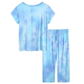 Joyaria Womens Ultra Soft PJs Summer Lightweight Cooling Short Sleeve Capri Viscose Made from Bamboo Pajamas Petite (Tie-Dye, Small)