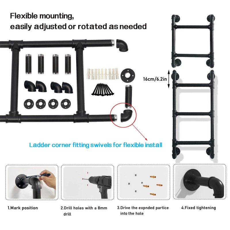 3 Steps Basement Window Well Egress Exit Ladder，Wall/Floor-Mounted Ladders for