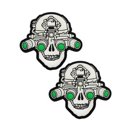 2 PCS AliPlus Skull Night Vision Goggles Patches Luminous Glow in The Dark PVC Patch Tactical Morale Patch Applique Fastener Hook and Loop(06)
