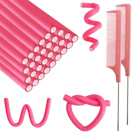 BIEAEIA 60 Piezas de Varillas Flexibles para Rizar, Varillas Flexibles de Espuma Giratoria, Varillas para El Cabello Sin Calor, Rodillos para El Cabello Y Peine de Cola de Rata de Acero para Cabello L