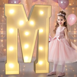 Pooqla 3FT Marquee Light Up Letters, LED Letters Big Mosaic Marquee Letters 3 Feet Tall, Giant Letter Sign for Balloons Birthday Anniversary Wedding Party Decoration, Warm White Letter M