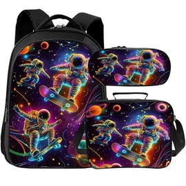 Tijuboni Kids Backpack for School Boys and Girls - 3pcs, Astronaut Spaceman School Backpack with Lunch Box and Pencil Case for Children Teens Bookbag 16 Inch Large Capacity