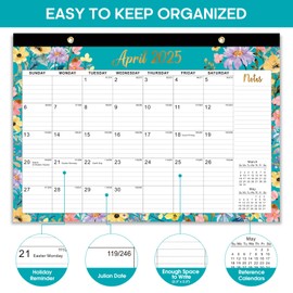 Taja Desk Calendar 2025-2026, 21 Months Calendar Runs from April 2025 to December 2026 - Large 17" x 12" Desktop/Wall Monthly Calendar for Home School, or Office - Floral Pattern