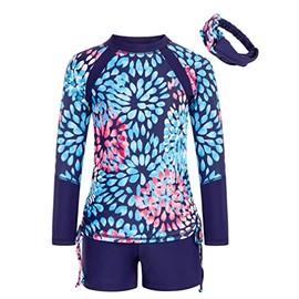 GRACE KARIN Girls Rash Guard Swimwear Long Sleeve Swimsuit Set 2-Piece Bathing Suit Navy 10Y