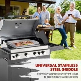 Stainless Steel Griddle for Gas Grill - 17" x 13" Universal Flat Top Cooking Griddle with Removable Grease Tray, Griddle Plate for Gas/Charcoal Grills, Camping, Tailgating, and Parties