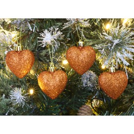 Christmas Concepts® Pack of 8 - 60mm Heart Shaped Christmas Tree Baubles – Glitter Decorated Baubles (Copper)