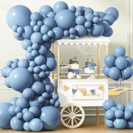 APLANET 150pcs Dusty Blue Balloons Different Sizes 18 12 10 5 Inch Slate Blue Boho Neutral Balloon for Baby Shower Gender Reveal Graduation Birthday Party, Arch Kit Decoration
