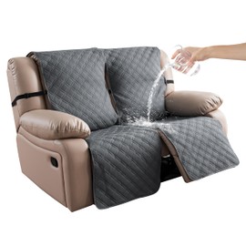 YUEANG Recliner Loveseat Covers Waterproof 100% Loveseat Recliner Covers 2 Seater Non-Slip Sofa Covers Washable Furniture Protectors Recliner Cover for Kids Pet Dog, Dark Grey