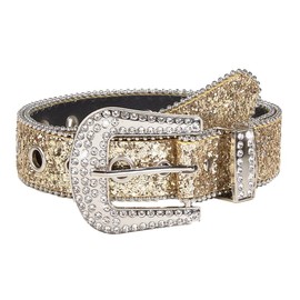 COTIM COYIN Men Women Western Rhinestone Belt, Crystal Studded Leather, Shining Diamond Cowgirl Cowboy Waist Belt for Jeans, Gold, 3.8*103cm/1.5*40.1 nches