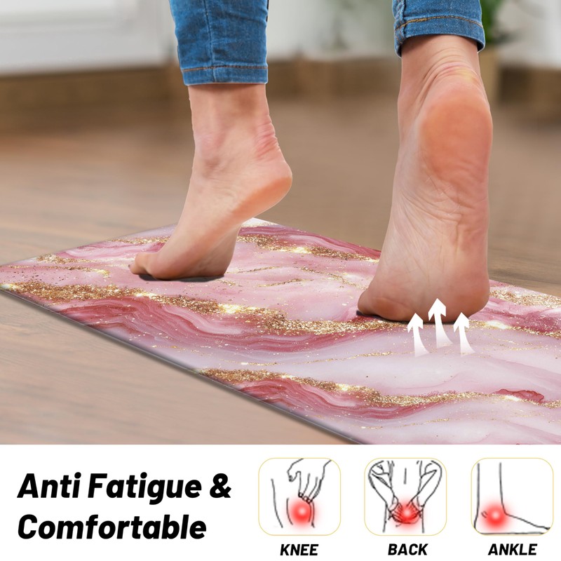 Tyrot Gold Pink Kitchen Mats for Floor 2 Pcs Modern