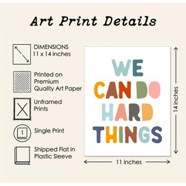 We Can Do Hard Things Sign, Classroom Wall Decor, Positive Affirmation Print For Kids, Classroom Decor, Growth Mindset, Motivational Quote Print, Unframed (11 x 14 inch)