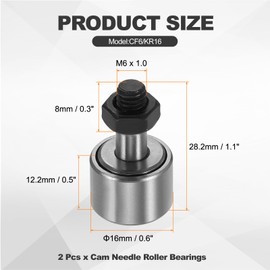 PATIKIL 2 Pcs CF6/KR16 Needle Roller Bearing 16 mm Roller Dia Bolt Type Track Runner Bearing for 6D Printer Machinery Tool Guide Rail
