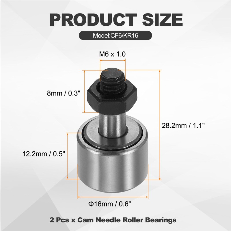 PATIKIL 2 Pcs CF6/KR16 Needle Roller Bearing 16 mm Roller