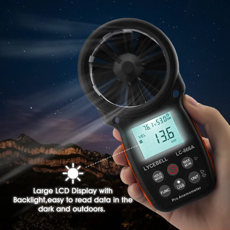 LYCEBELL LC-866A Handheld HVAC Anemometer, Pro Digital Wind Speed for