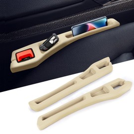 Hovom 2PCS Car Seat Gap Filler Organizer, Multi-purpose Automotive Seat Gap Storage Organizer for Key Phone Card, Auto Seats Crevice Filler Stop Things from Dropping, Car Accessories (Beige)