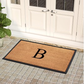 A1HC Natural Coir Monogrammed Doormat for Front Door, 24x48, Anti-Shed Treated Durable Doormat Heavy Duty,Low Profile,Easy to Clean,Long Lasting Front Porch Entry Rug, Plain Coir Black