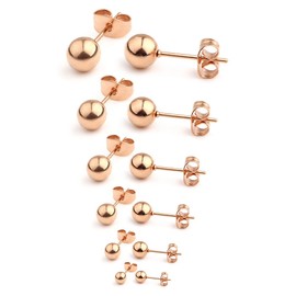 Ruifan 20G Stainless Steel Ball Stud Earrings for Men Women Round 3-8mm 6Pairs - Rose Gold