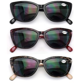3 Pairs Women's Bifocal Reading Sunglasses Reader Glasses Cateye Vintage Leopard Outdoor Reading (3 Assorted Pairs (Black/Beige/Maroon), 4.00)