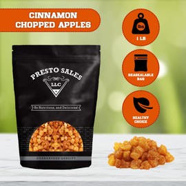 Apple Chopped, Coated with Cinnamon, Diced, Fruity, Flavorful, Sweet, Dehydrated, Mess-Free Snack, Delicious, Versatile Yummy, Rich, Packed in a resealable pouch bag of 1 lb. (16 oz) by Presto Sales LLC
