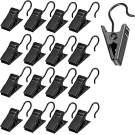 TA-VIGOR 50Pcs Curtain Clips with Hooks, Metal Curtain Hanging Hooks, Small Heavy-Duty Hook Clip Set, for Drapery, Photos, Art Craft Display and Home Decoration, Black
