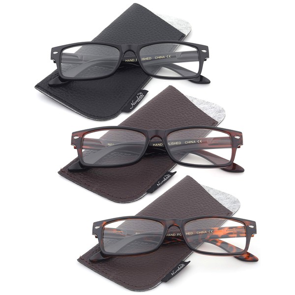 3 Pairs Reading Glasses Small Rectangle Frame Spring Hinge Comfortable