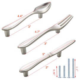 CENGOOD 3-Pack Cabinet Pulls Spoon Knife Fork Shape Door Handles Hole Center 3" Silver