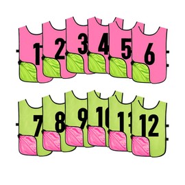 Saaifuu 12 Pack Reversible Numbered Pinnies, Double Sided Scrimmage Vest,Team Practice Jerseys for Kids and Adult(Pink/Neon Green, XL)