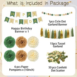 Sage Green Happy Birthday Party Decorations Retro Green Nude Ivory Dark Olive Kraft Paper Banner Balloons Neutral Rustic Boho Blush Safari Botanical Greenery Wild Décor Supplies Women Adults