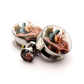 Screw on Plugs - Alice In Wonderland Style 4 Picture Plugs - 5/8" - 16mm - Sold As a Pair