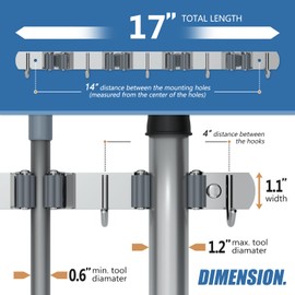 Qianruida Wall Mounted Broom and Mop Organizer, Heavy Duty Stainless Steel Storage Rack for Brooms, Mops, Tools Space Saving Home Garage Organization (4 Racks with 5 Hooks)