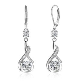 ALEXCRAFT Cubic Zirconia Earrings Silver 925 Hanging for Women Gift for Women Girlfriend Mum Girls, White Gold