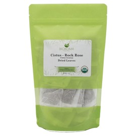 Pure and Organic Biokoma Cistus Rock Rose (Cistus incanus) Dried Leaves 60 Tea Bags 3oz In Resealable Moisture Proof Pouch