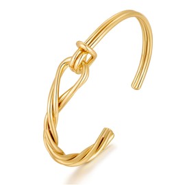 HUAYUNFANG Gold Love Knot Cuff Bangle Bracelets For Women Trendy Open Twisted Cuff Bangles Adjustable Gold Cuff Bracelet Minimalist Jewelry For Women, Medium, Copper, no gemstone